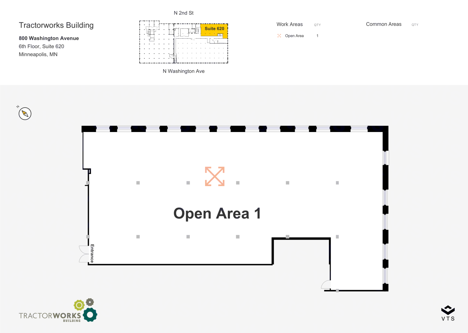 Floor plan of Partial 6th Floor, Suite 620, Tractorworks Building, 800 Washington Avenue
