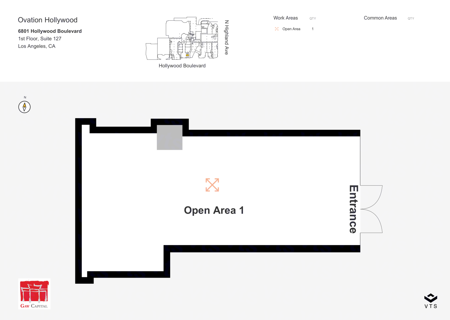 Floor plan of Partial 1st Floor, Suite 127, Ovation Hollywood, 6801 Hollywood Boulevard