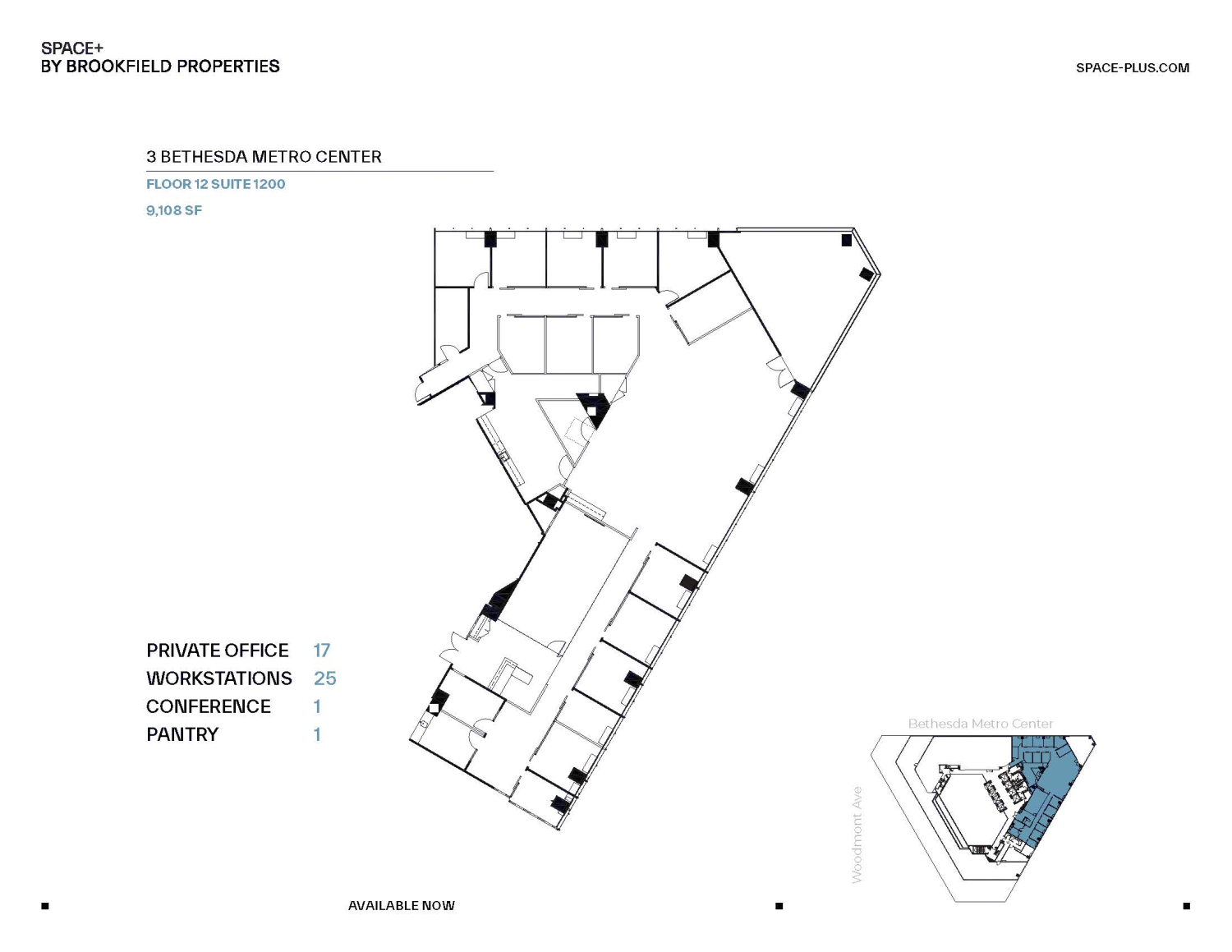 Floor plan of Partial 12th Floor, Suite 1200, 3 Bethesda Metro Center