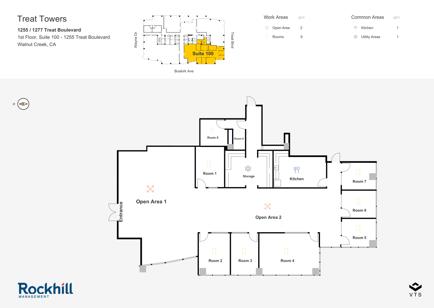 Floor plan of Partial 1st Floor, Suite 100 - 1255 Treat Boulevard, Treat Towers, 1255 / 1277 Treat Boulevard