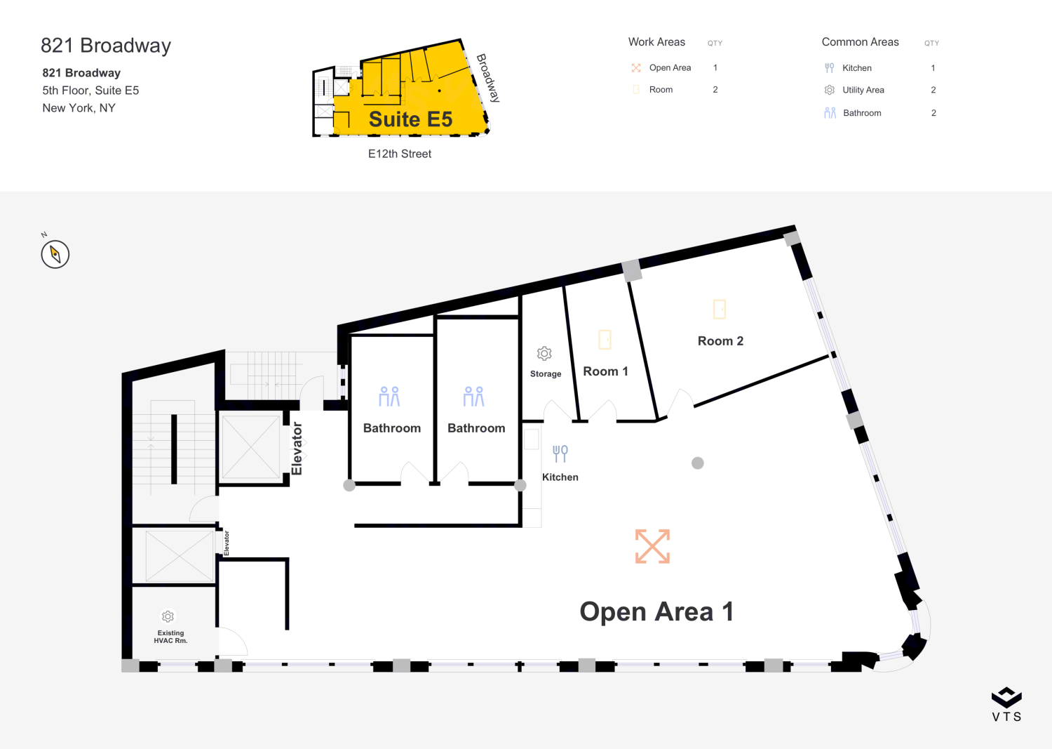 Entire 5th Floor, Suite E5 Commercial Space for Rent at 821 Broadway | VTS