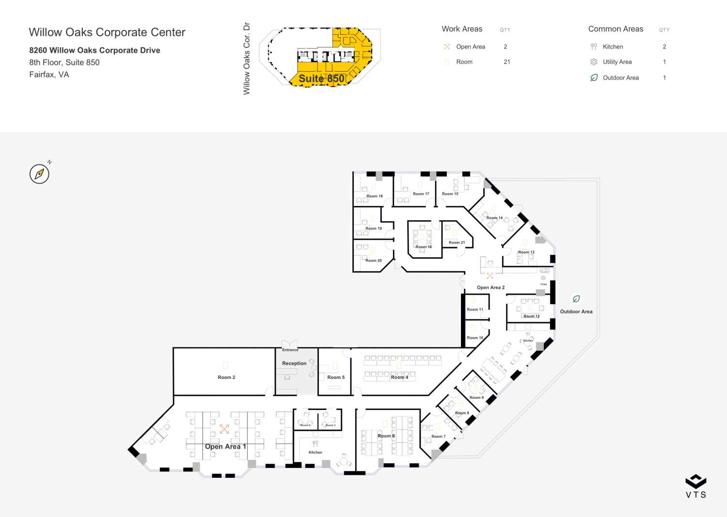Floor plan of Partial 8th Floor, Suite 850, Willow Oaks Corporate Center, 8260 Willow Oaks Corporate Drive