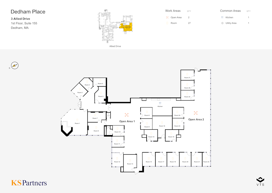 Floor plan - Partial 1st Floor, Suite 155 - Dedham Place - 3 Allied Drive