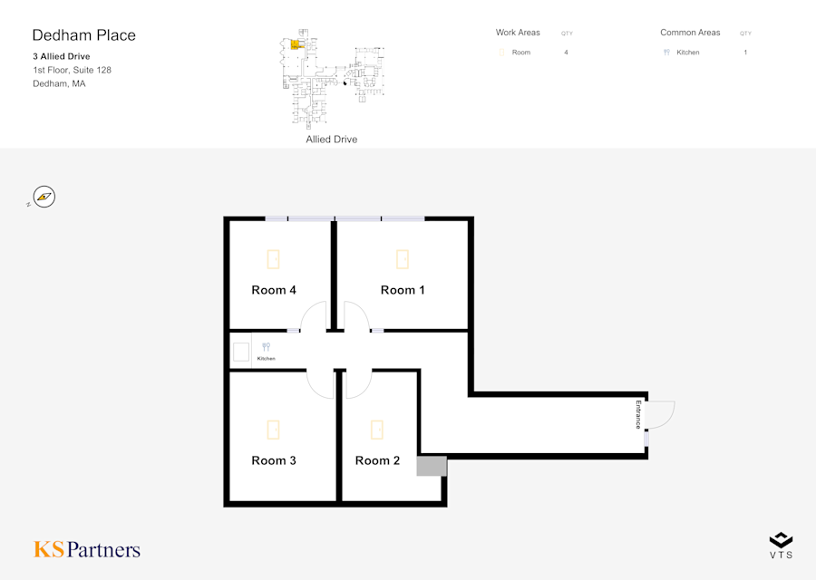 Floor plan - Partial 1st Floor, Suite 128 - Dedham Place - 3 Allied Drive