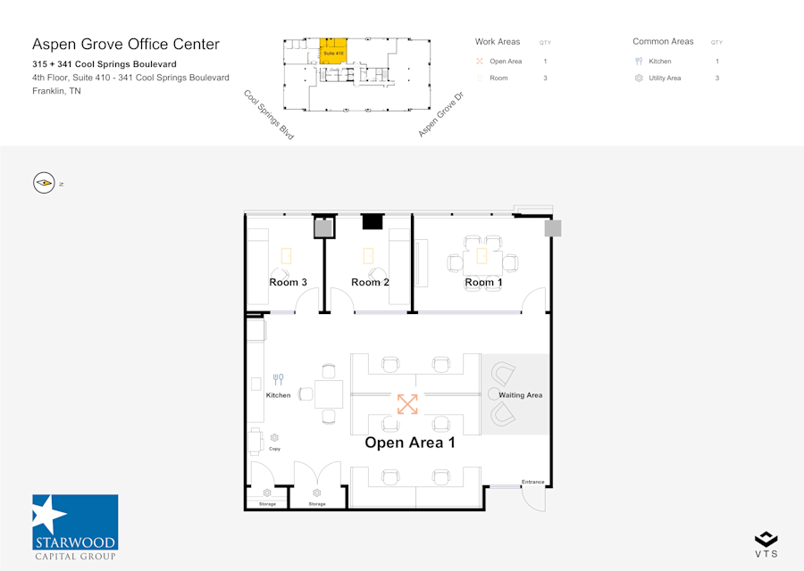 Floor plan - Partial 4th Floor, Suite 410 - 341 Cool Springs Boulevard - Aspen Grove Office Center - 315 + 341 Cool Springs Boulevard