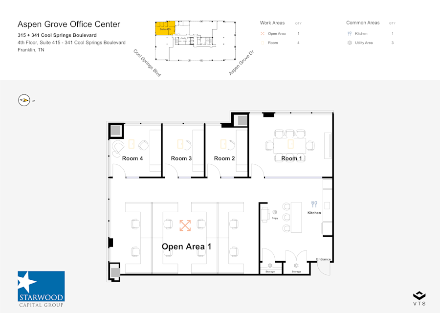 Floor plan - Partial 4th Floor, Suite 415 - 341 Cool Springs Boulevard - Aspen Grove Office Center - 315 + 341 Cool Springs Boulevard