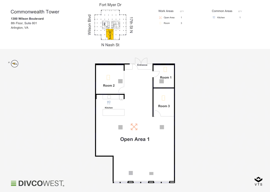 Floor plan of Partial 8th Floor, Suite 801, Commonwealth Tower - 1300 Wilson Boulevard