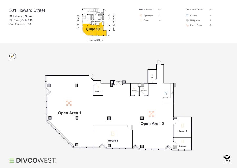 Floor plan of Partial 9th Floor, Suite 910, 301 Howard Street