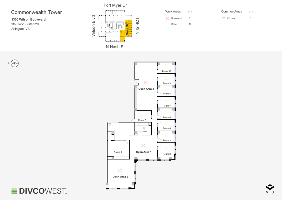 Floor plan of Partial 9th Floor, Suite 920, Commonwealth Tower - 1300 Wilson Boulevard