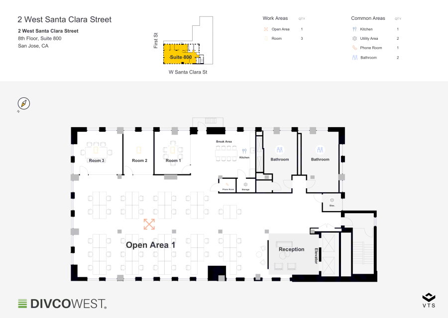 Floor plan of Entire 8th Floor, Suite 800, 2 West Santa Clara