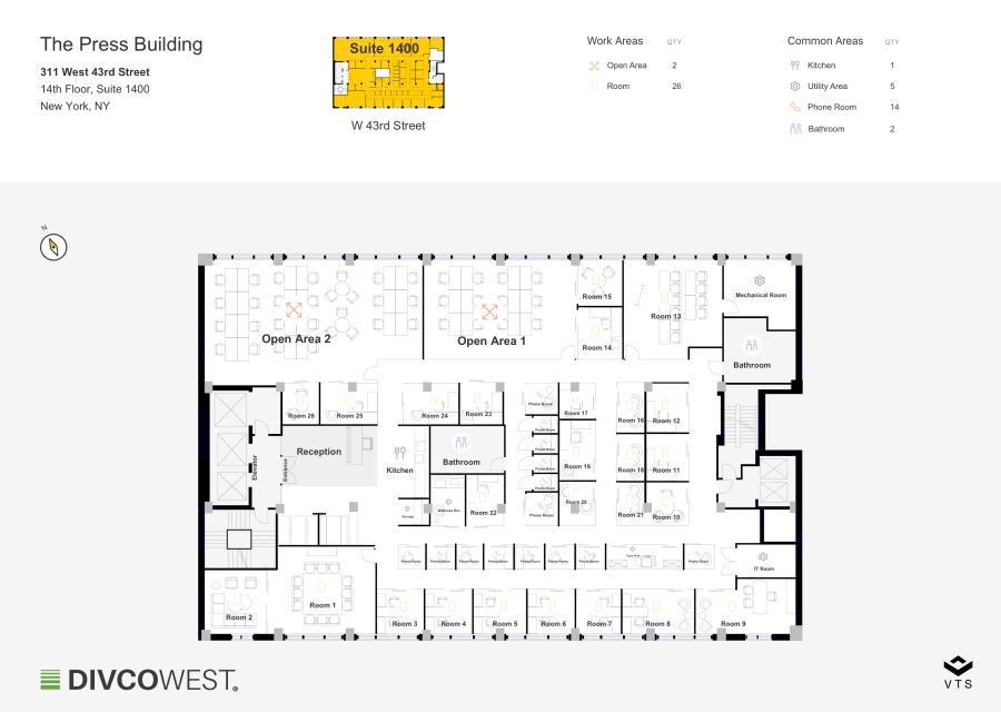 Floor plan of Entire 14th Floor, Suite 1400, The Press Building - 311 West 43rd Street