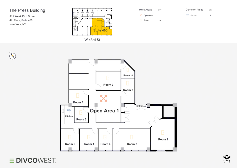 Floor plan of Partial 4th Floor, Suite 400, The Press Building - 311 West 43rd Street