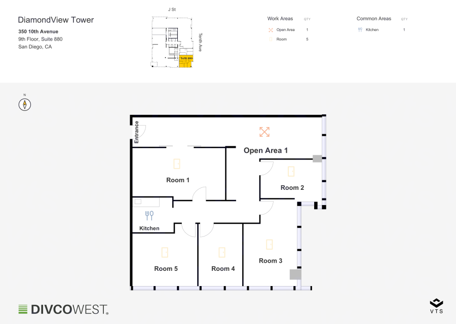 Floor plan of Partial 9th Floor, Suite 880, DiamondView Tower - 350 10th Avenue