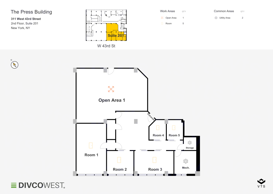 Floor plan of Partial 2nd Floor, Suite 201, The Press Building - 311 West 43rd Street