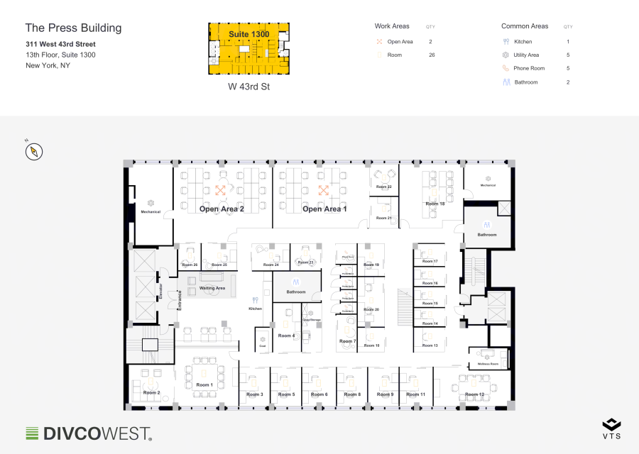 Floor plan of Entire 13th Floor, Suite 1300, The Press Building - 311 West 43rd Street