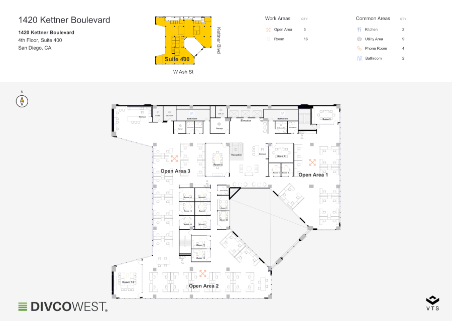 Floor plan of Entire 4th Floor, Suite 400, Kettner & Ash - 1420 Kettner Boulevard