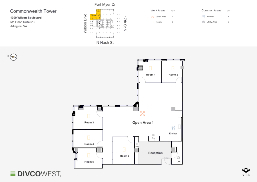 Floor plan of Partial 5th Floor, Suite 510, Commonwealth Tower - 1300 Wilson Boulevard
