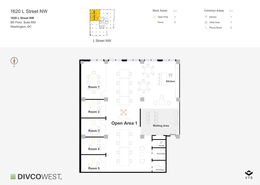 Floor plan of Partial 8th Floor, Suite 850, 1620 L Street NW