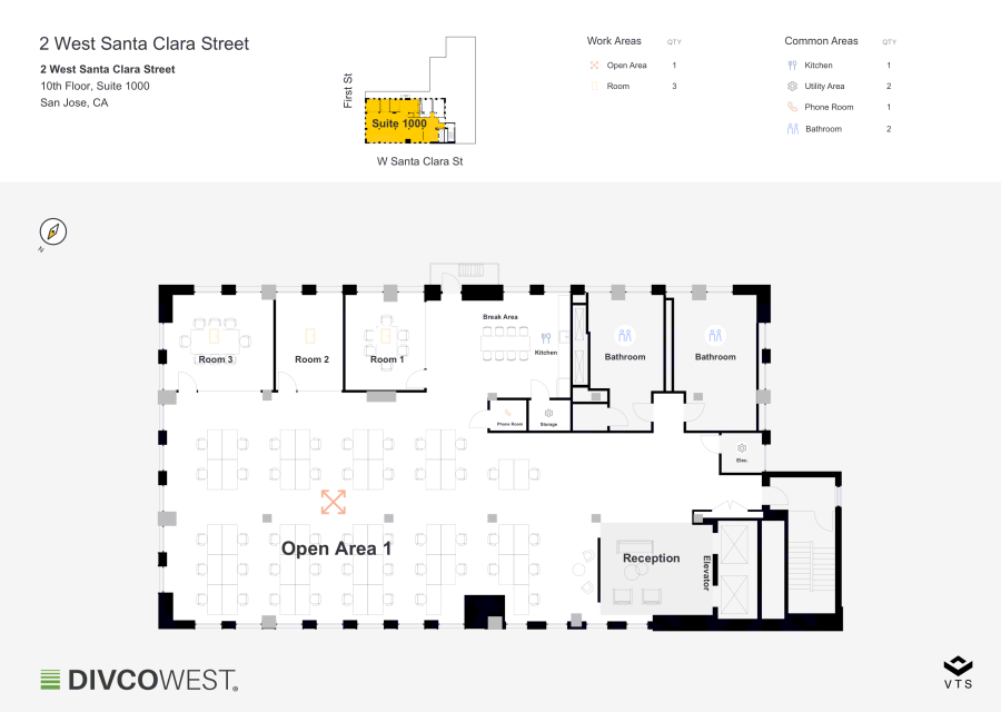 Floor plan of Partial 11th Floor, Suite 1000, 2 West Santa Clara