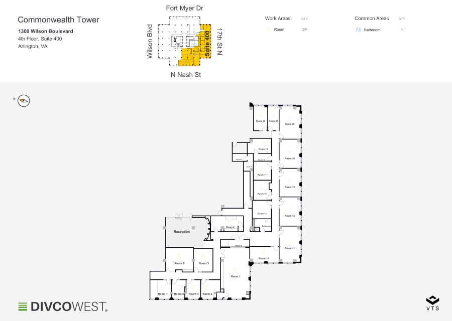 Floor plan of Partial 4th Floor, Suite 400, Commonwealth Tower - 1300 Wilson Boulevard