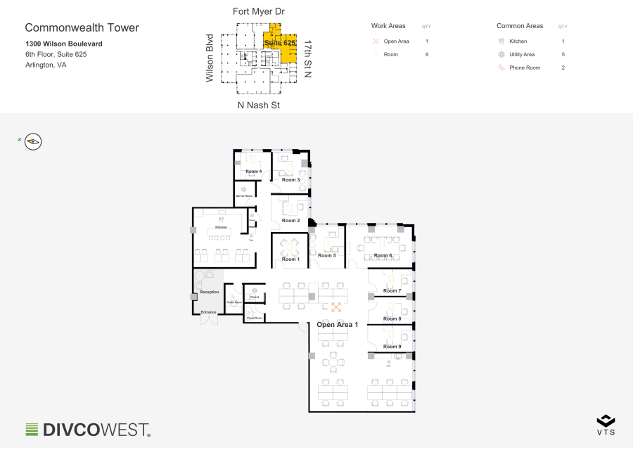 Floor plan of Partial 6th Floor, Suite 625, Commonwealth Tower - 1300 Wilson Boulevard