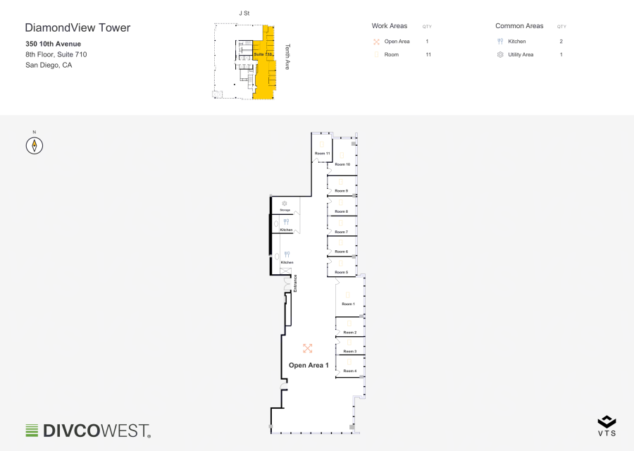 Floor plan of Partial 8th Floor, Suite 710, DiamondView Tower - 350 10th Avenue