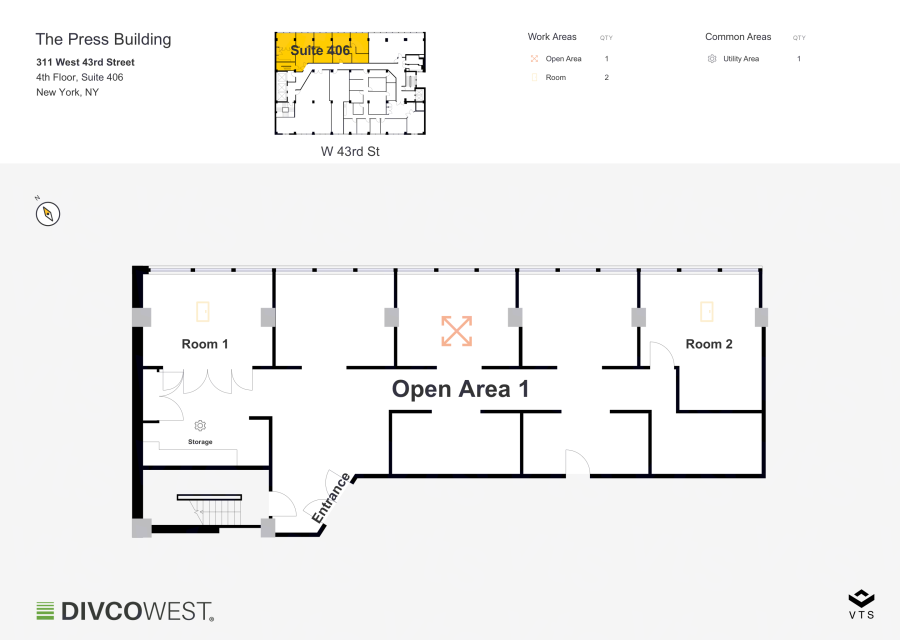 Floor plan of Partial 4th Floor, Suite 406, The Press Building - 311 West 43rd Street