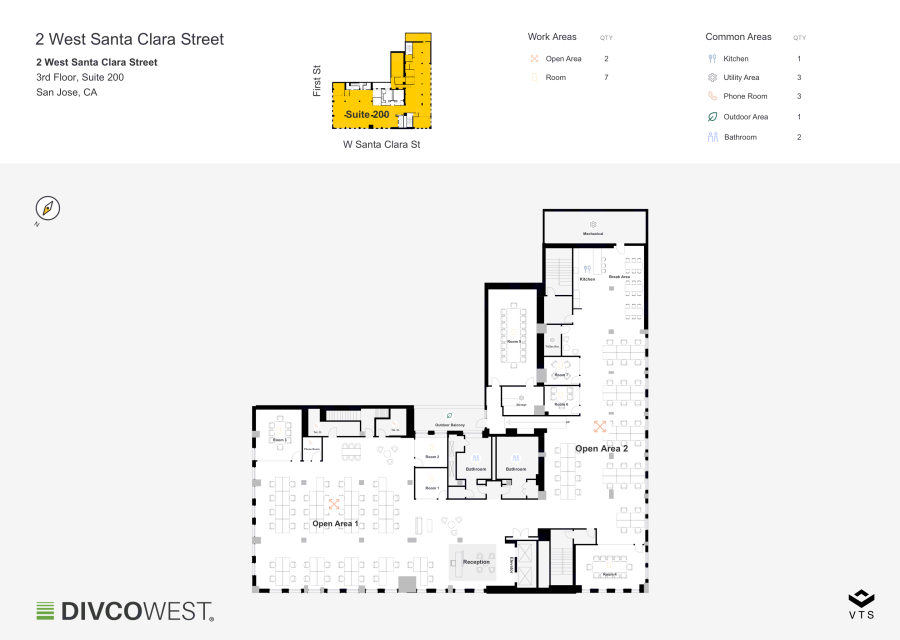 Floor plan of Entire 3rd Floor, Suite 200, 2 West Santa Clara