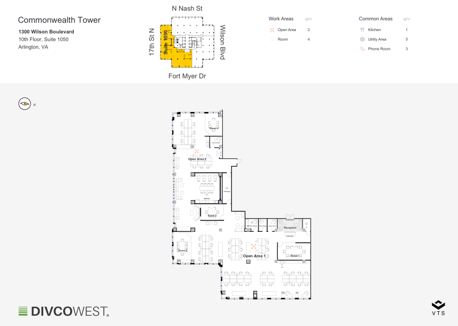 Floor plan of Partial 10th Floor, Suite 1050, Commonwealth Tower - 1300 Wilson Boulevard