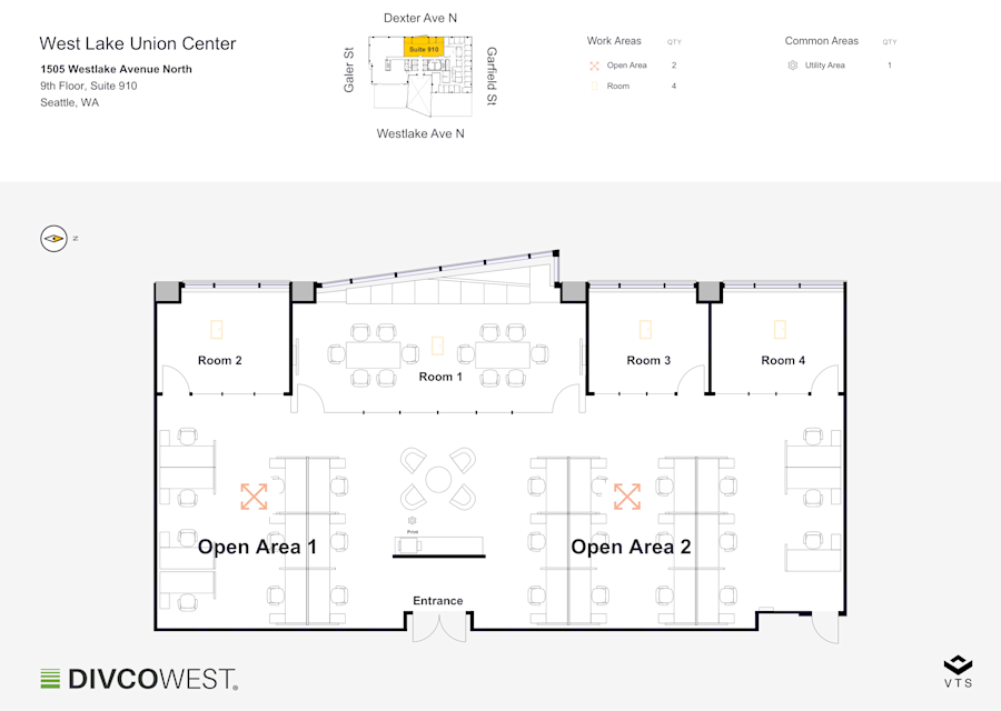 Floor plan of Partial 9th Floor, Suite 910, West Lake Union Center - 1505 Westlake Avenue North