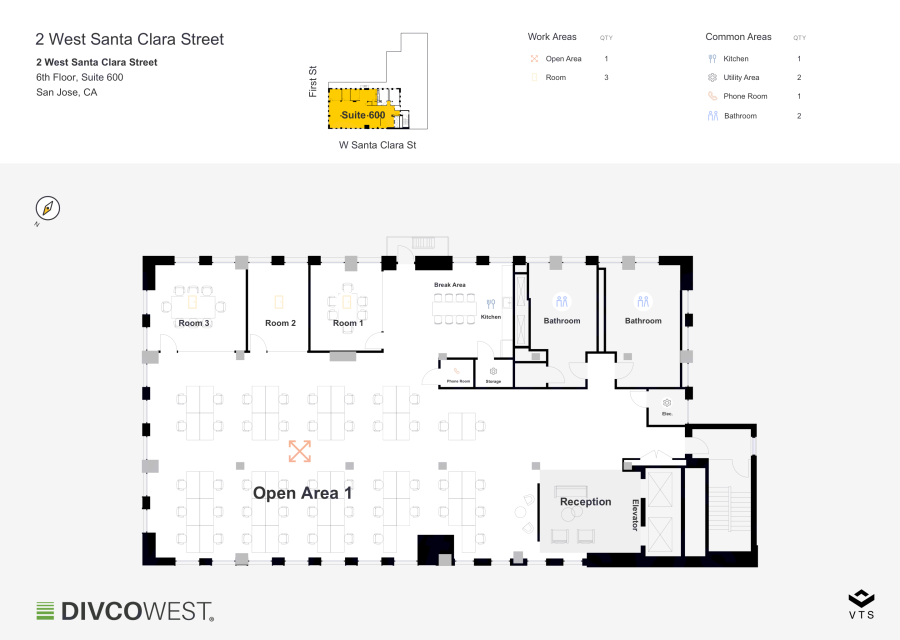 Floor plan of Entire 6th Floor, Suite 600, 2 West Santa Clara