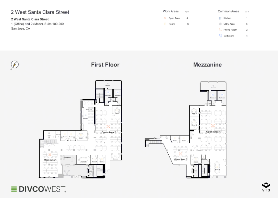 Floor plan of Partial 1 (Office) and 2 (Mezz), Suite 100-200, 2 West Santa Clara