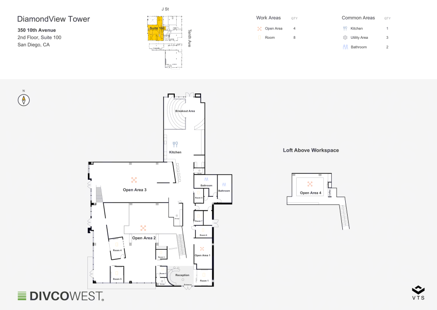 Floor plan of Partial 2nd Floor, Suite 100, DiamondView Tower - 350 10th Avenue