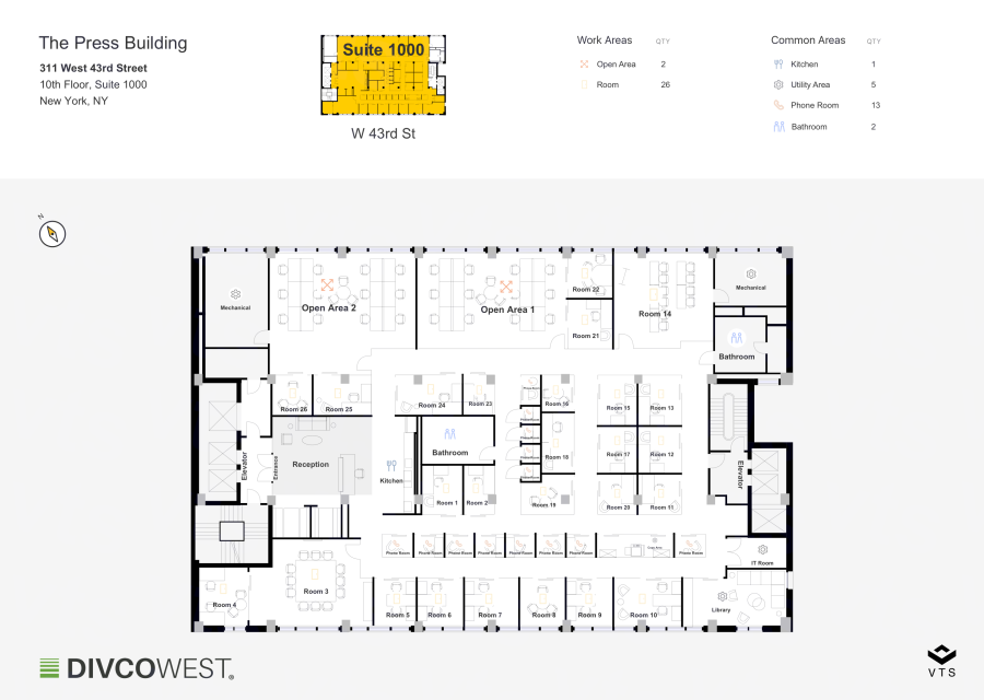 Floor plan of Entire 10th Floor, Suite 1000, The Press Building - 311 West 43rd Street