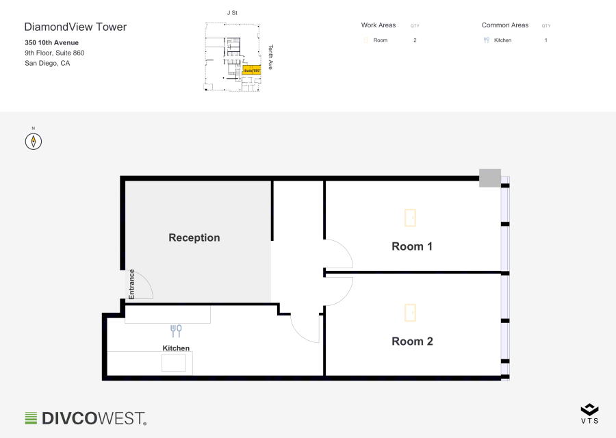 Floor plan of Partial 9th Floor, Suite 860, DiamondView Tower - 350 10th Avenue