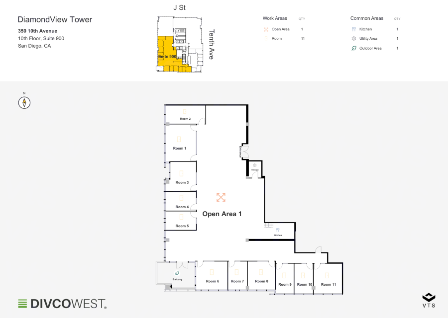 Floor plan of Partial 10th Floor, Suite 900, DiamondView Tower - 350 10th Avenue