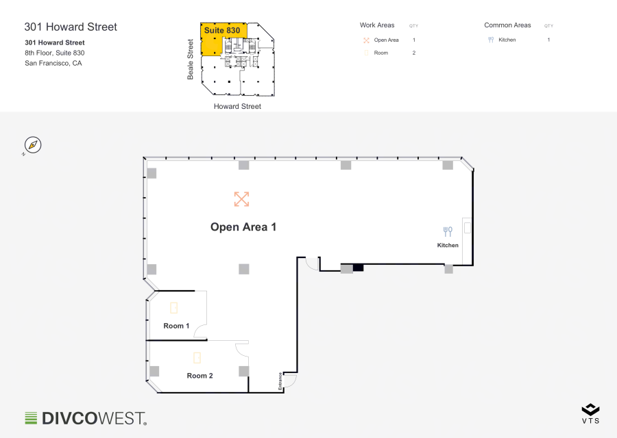 Floor plan of Partial 8th Floor, Suite 830, 301 Howard Street